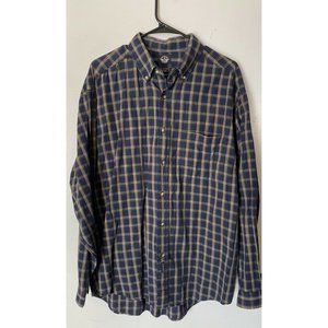 DOCKERS Shirt Mens Sz Large Blue Brown Plaid Long Sleeve Button Up Pocket